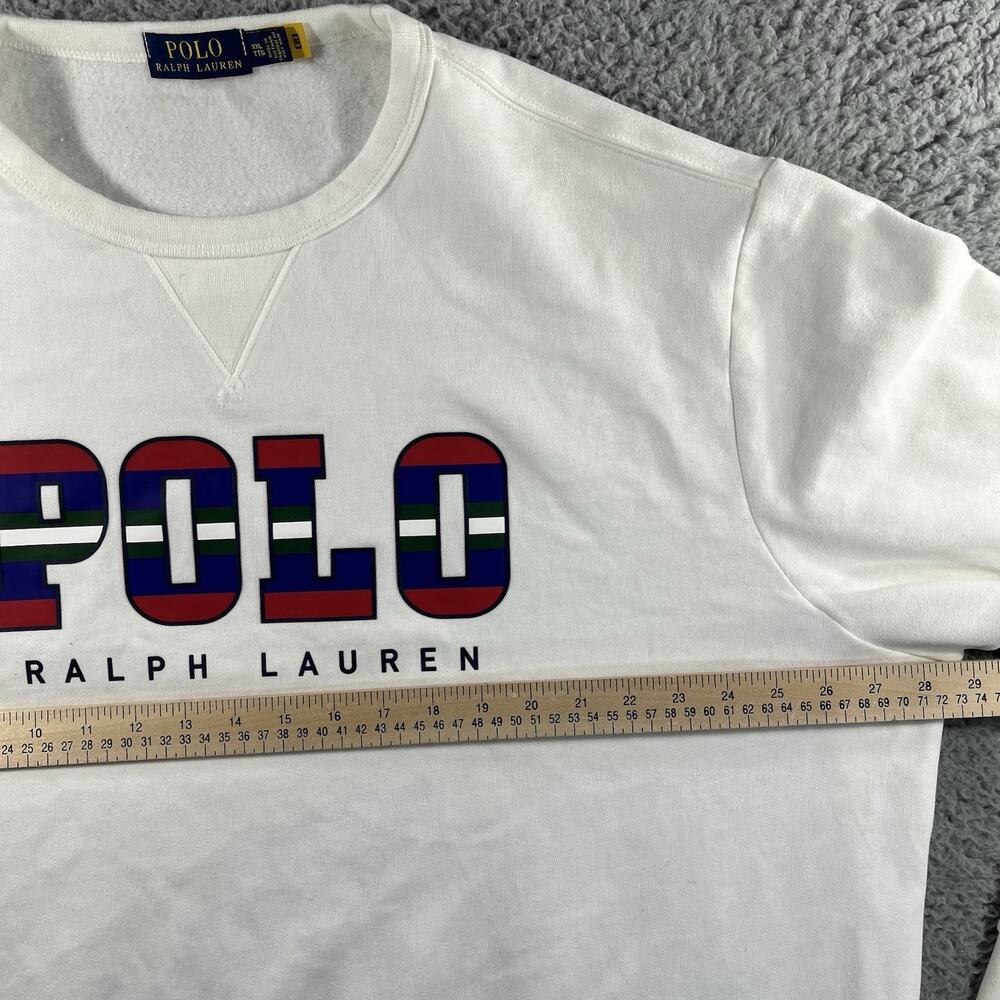 Polo Ralph Lauren Sweatshirt Mens XXL White Multi Color Block Logo Fleece Crew - Picture 10 of 13